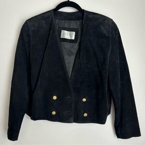 Vintage Lord & Taylor Suede Suit Jacket (6 Petite) and Skirt (10 Petite) Black